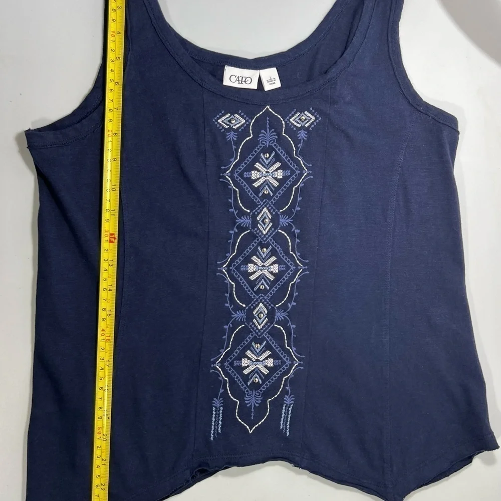 Cato Blue and White Cotton Embroidered Sleeveless Tank Top Womens size L